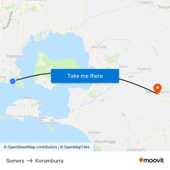 Somers to Korumburra map