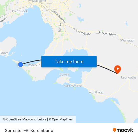 Sorrento to Korumburra map