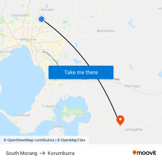 South Morang to Korumburra map