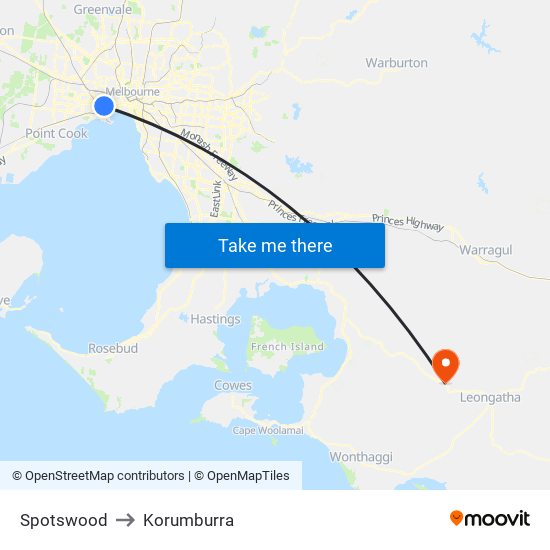 Spotswood to Korumburra map