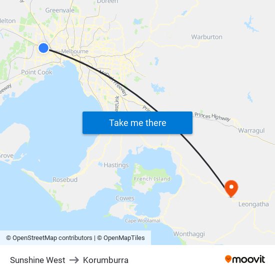 Sunshine West to Korumburra map