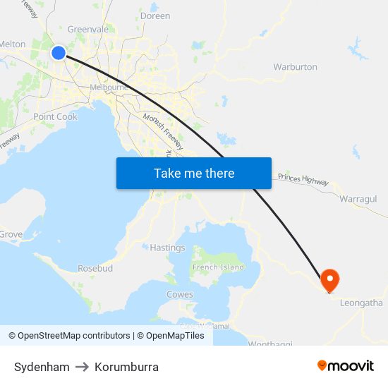 Sydenham to Korumburra map