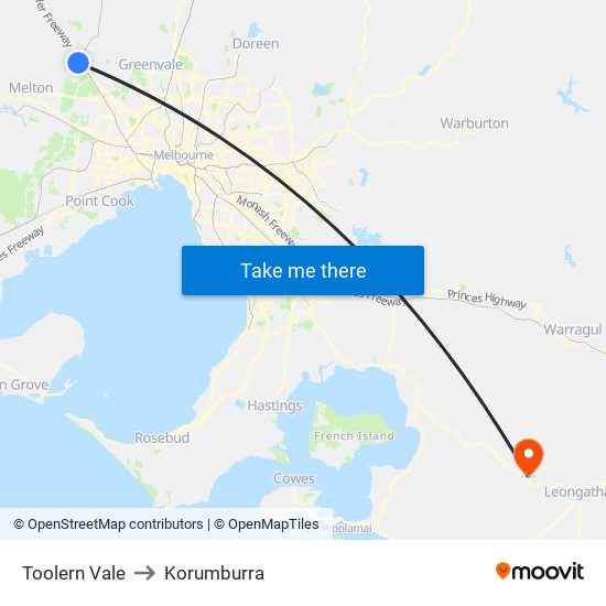 Toolern Vale to Korumburra map