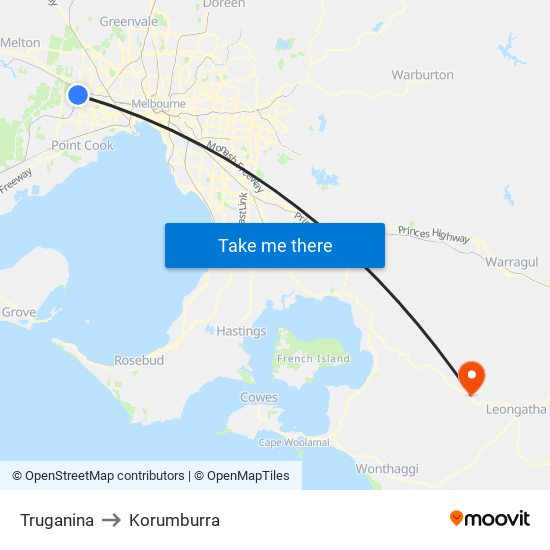 Truganina to Korumburra map