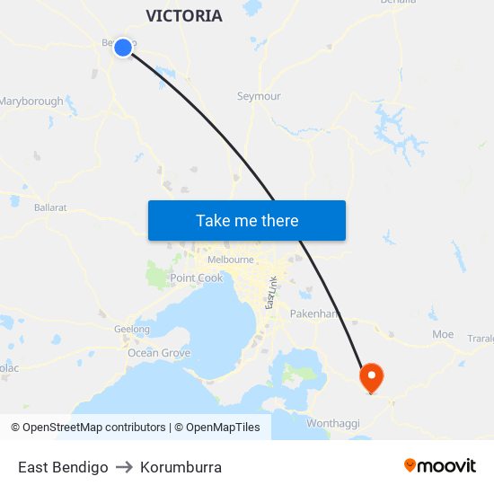 East Bendigo to Korumburra map