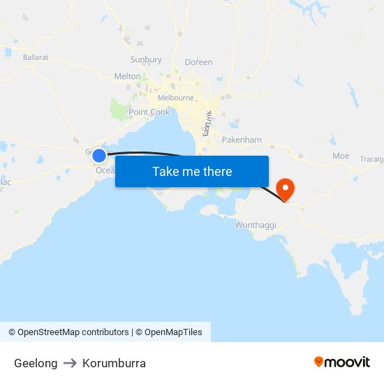 Geelong to Korumburra map