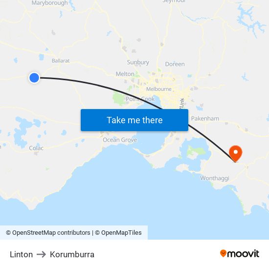 Linton to Korumburra map