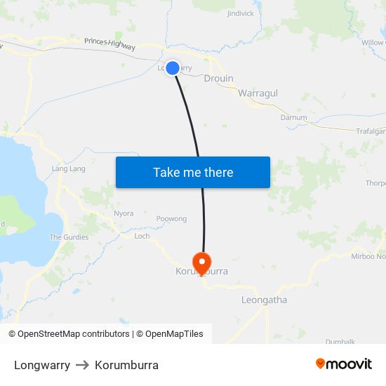 Longwarry to Korumburra map