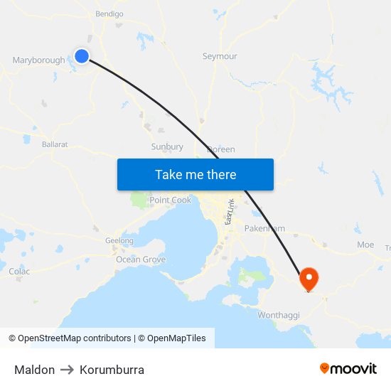 Maldon to Korumburra map
