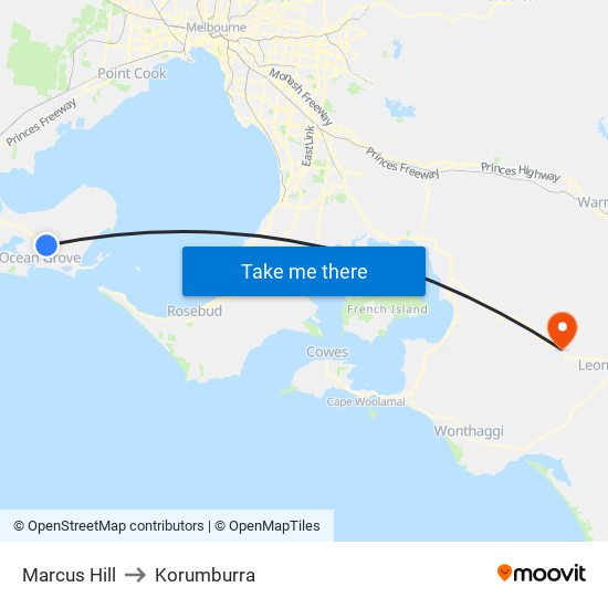 Marcus Hill to Korumburra map
