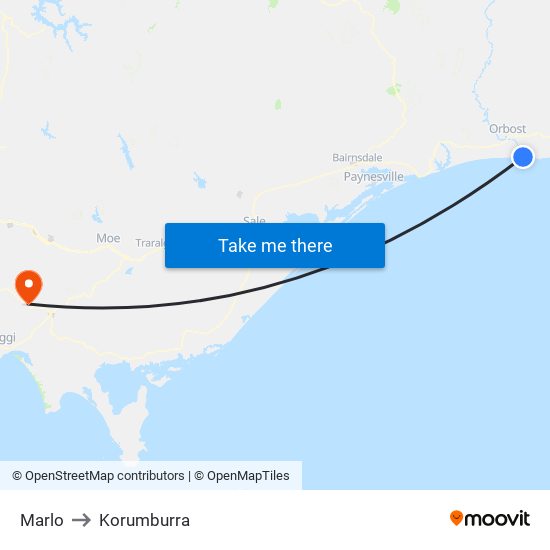 Marlo to Korumburra map