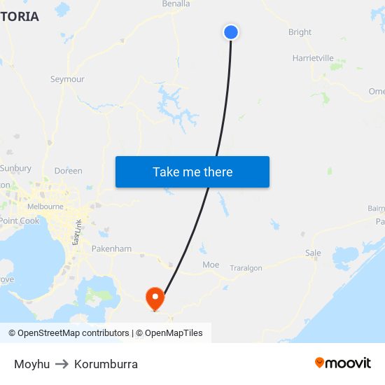 Moyhu to Korumburra map