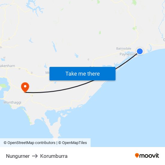 Nungurner to Korumburra map