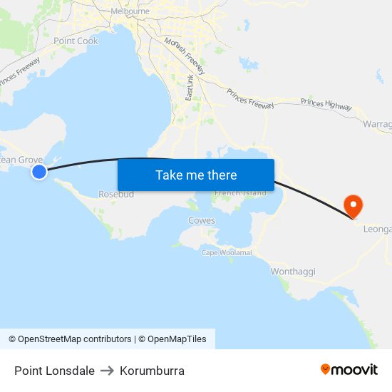 Point Lonsdale to Korumburra map
