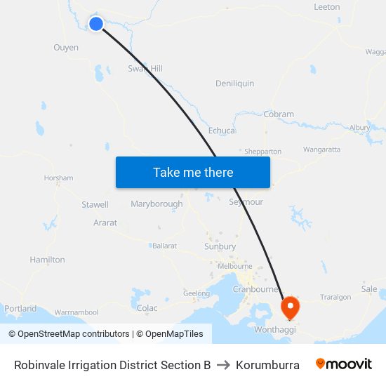 Robinvale Irrigation District Section B to Korumburra map