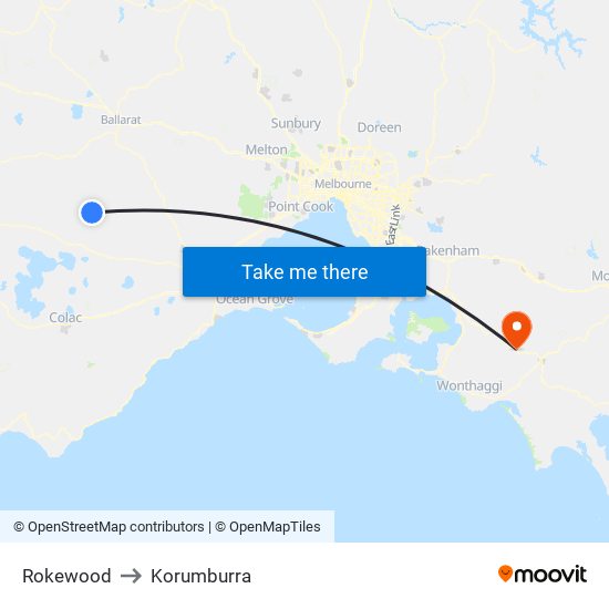 Rokewood to Korumburra map