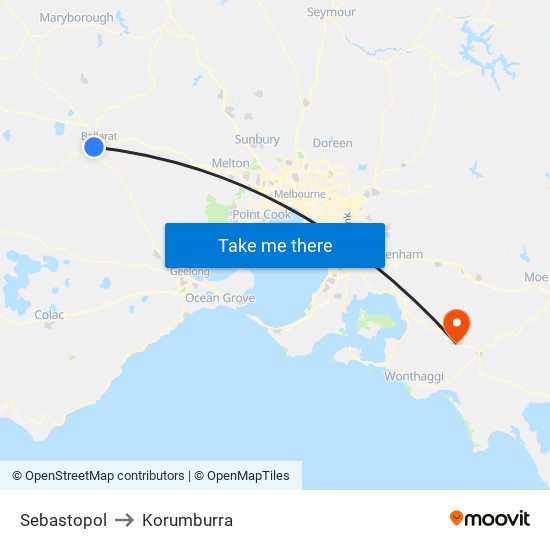 Sebastopol to Korumburra map