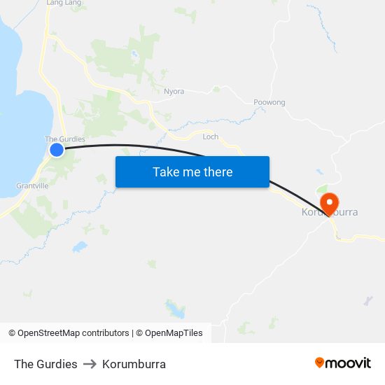 The Gurdies to Korumburra map