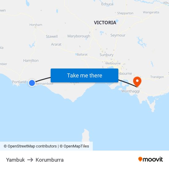 Yambuk to Korumburra map