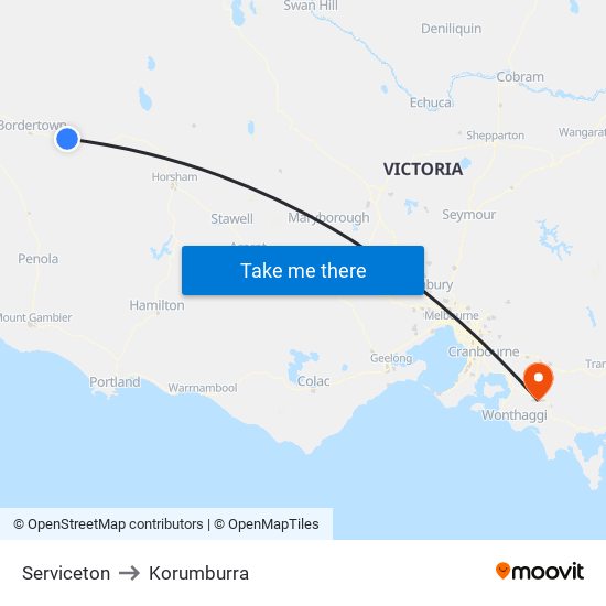 Serviceton to Korumburra map