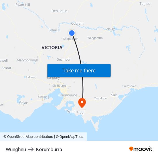 Wunghnu to Korumburra map