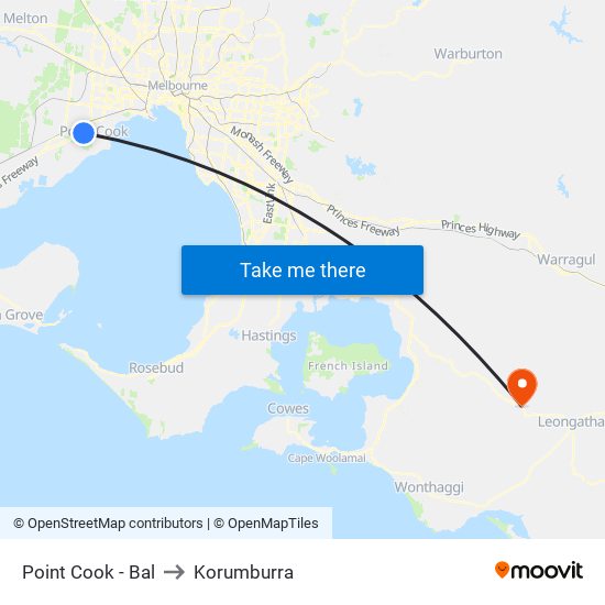 Point Cook - Bal to Korumburra map