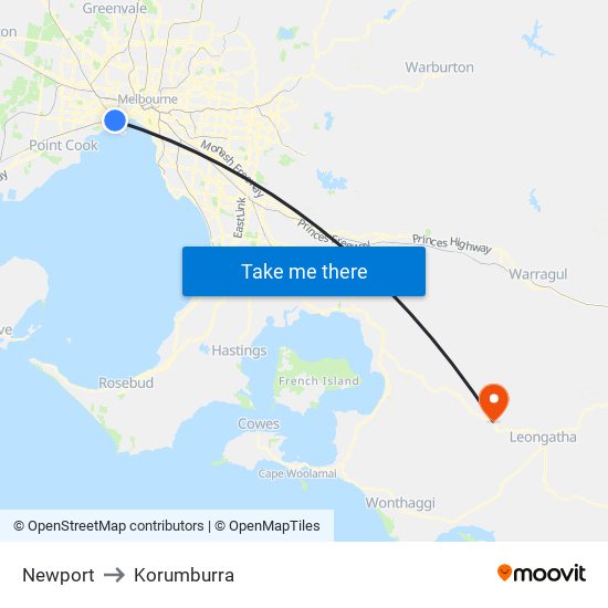 Newport to Korumburra map