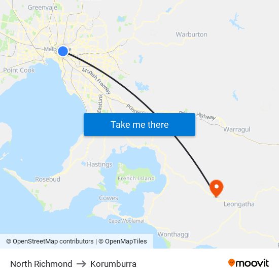 North Richmond to Korumburra map