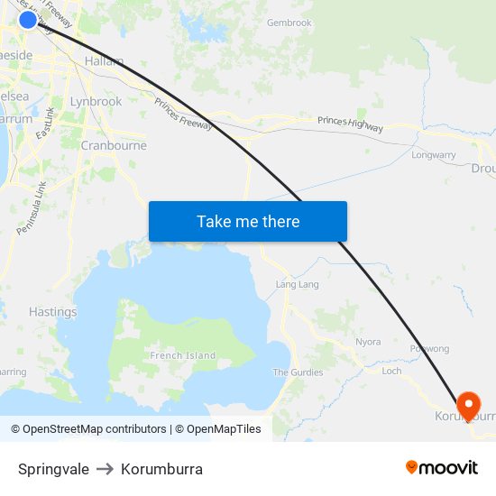 Springvale to Korumburra map