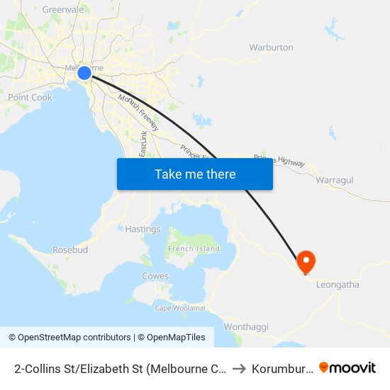 2-Collins St/Elizabeth St (Melbourne City) to Korumburra map