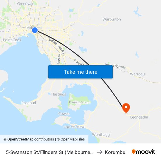 5-Swanston St/Flinders St (Melbourne City) to Korumburra map