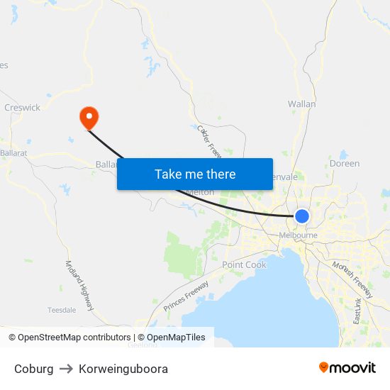 Coburg to Korweinguboora map