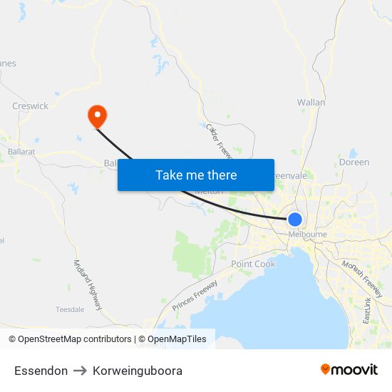 Essendon to Korweinguboora map