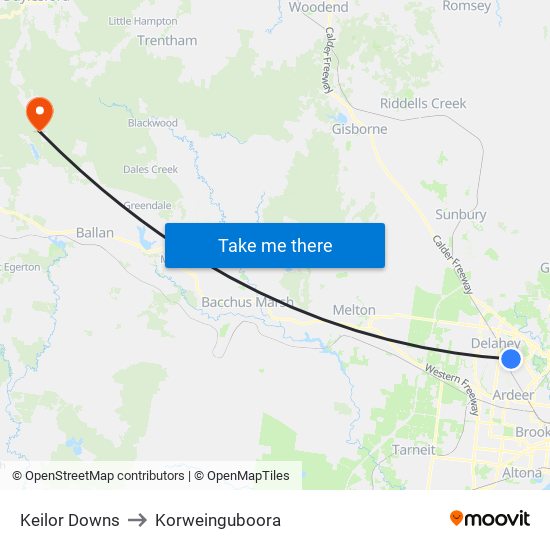 Keilor Downs to Korweinguboora map