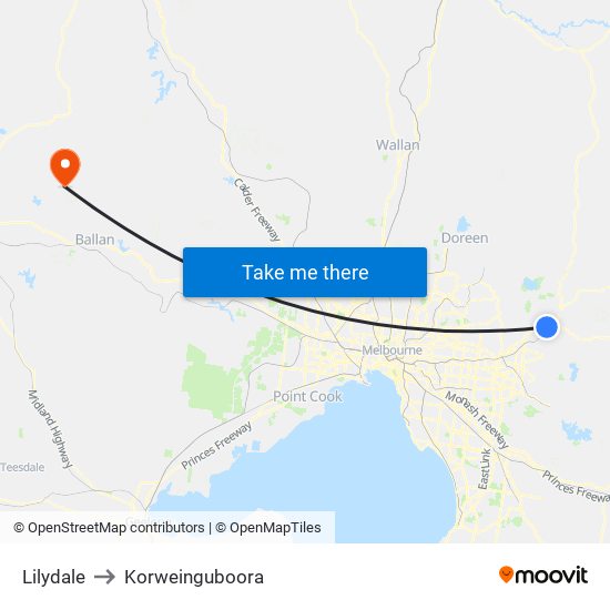 Lilydale to Korweinguboora map