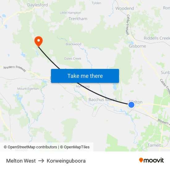 Melton West to Korweinguboora map