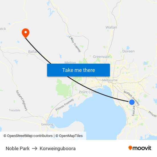 Noble Park to Korweinguboora map