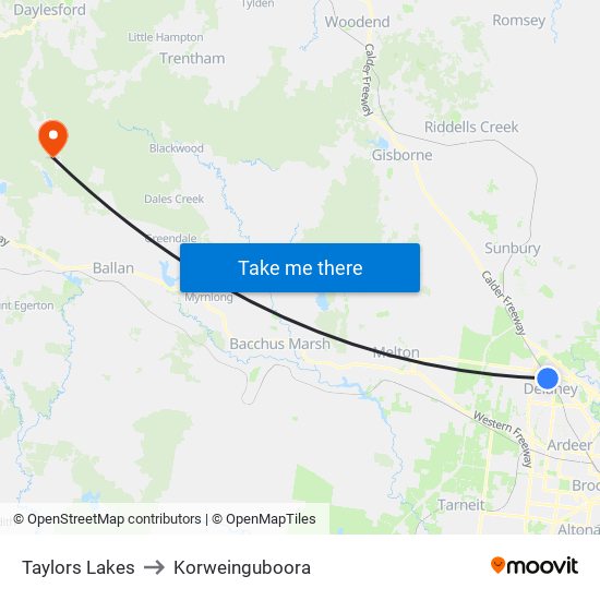 Taylors Lakes to Korweinguboora map