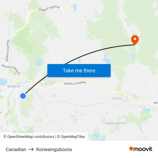 Canadian to Korweinguboora map