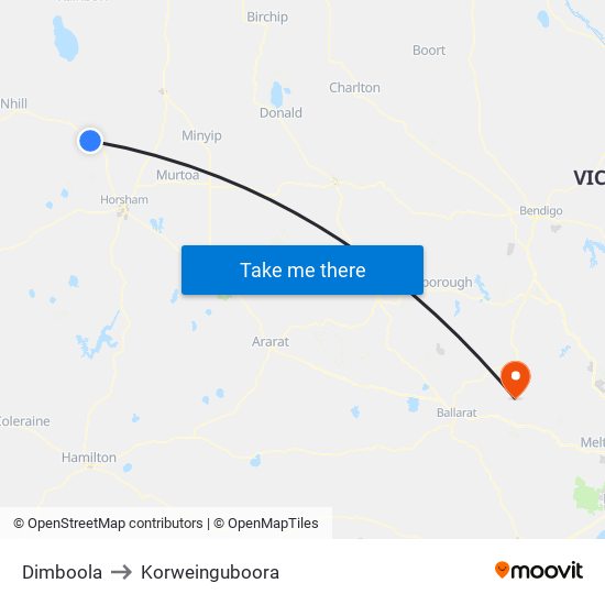 Dimboola to Korweinguboora map