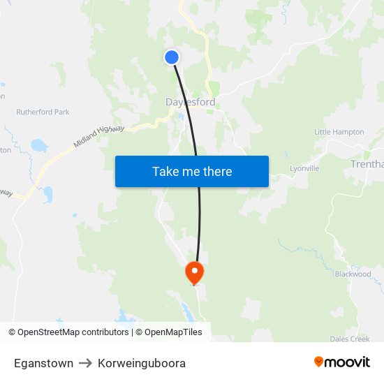 Eganstown to Korweinguboora map