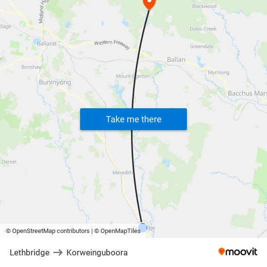 Lethbridge to Korweinguboora map