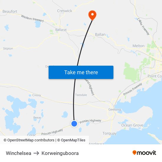 Winchelsea to Korweinguboora map