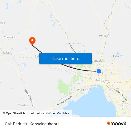 Oak Park to Korweinguboora map