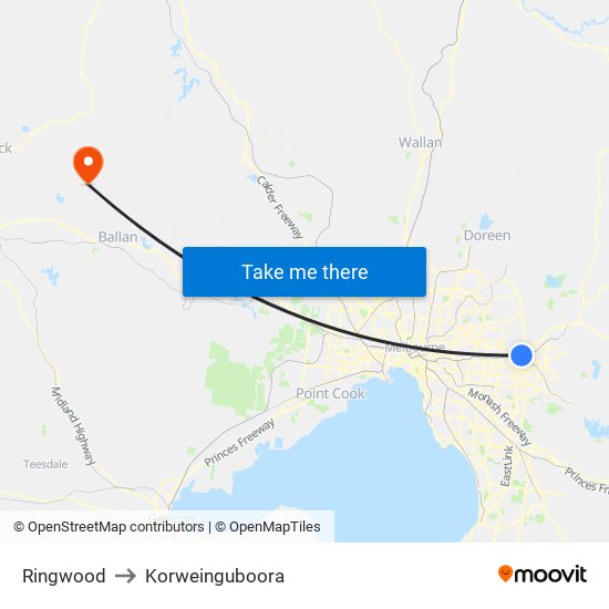 Ringwood to Korweinguboora map