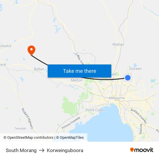 South Morang to Korweinguboora map