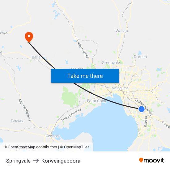 Springvale to Korweinguboora map