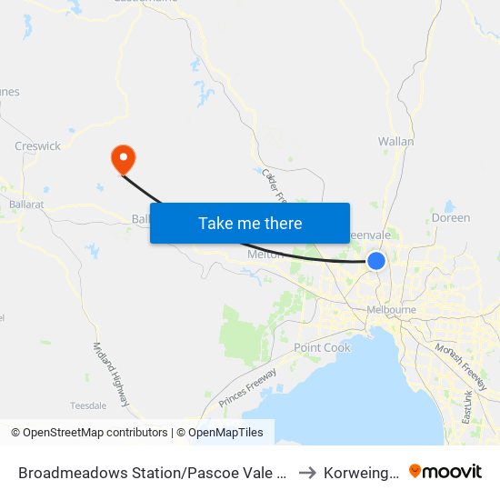 Broadmeadows Station/Pascoe Vale Rd (Broadmeadows) to Korweinguboora map