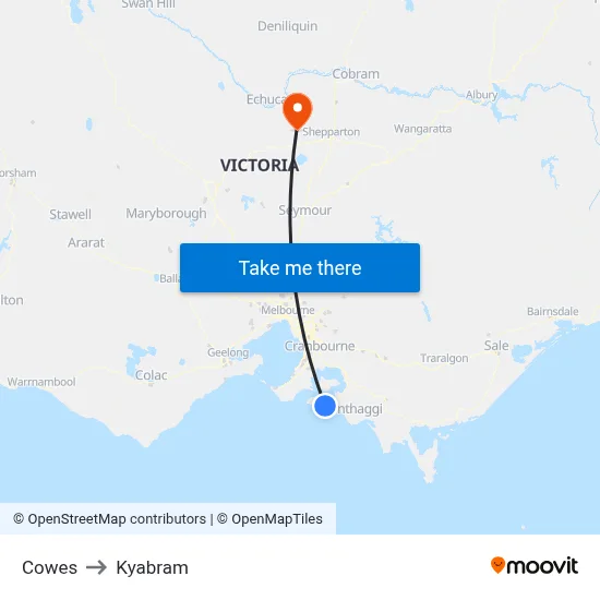 Cowes to Kyabram map