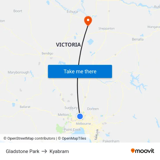 Gladstone Park to Kyabram map
